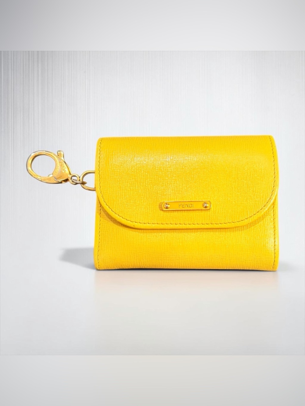 Fendi Yellow Textured Leather Keychain Coin Purse Compact Wallet